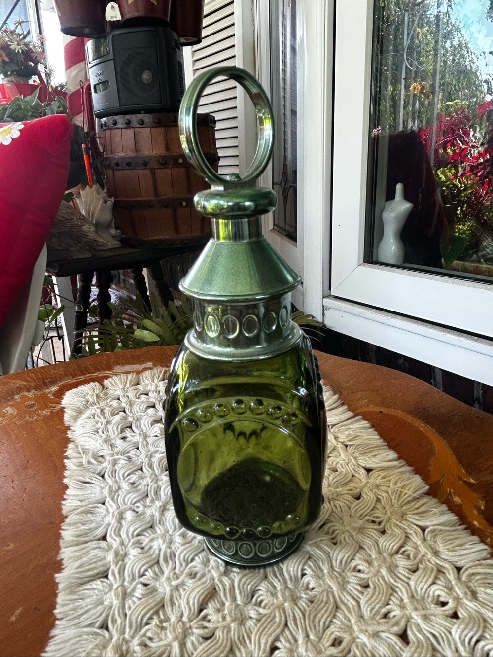 Vintage Avon Green Glass Whale Oil Lantern